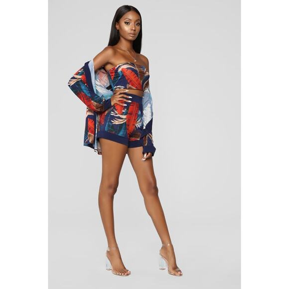 Fashion Nova - Vacation Forever 3 Piece Set - Navy/Combo - SMALL - Picture 5 of 11